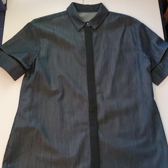 All Saints Denim Blouse with Black Trim - Picture 10 of 10